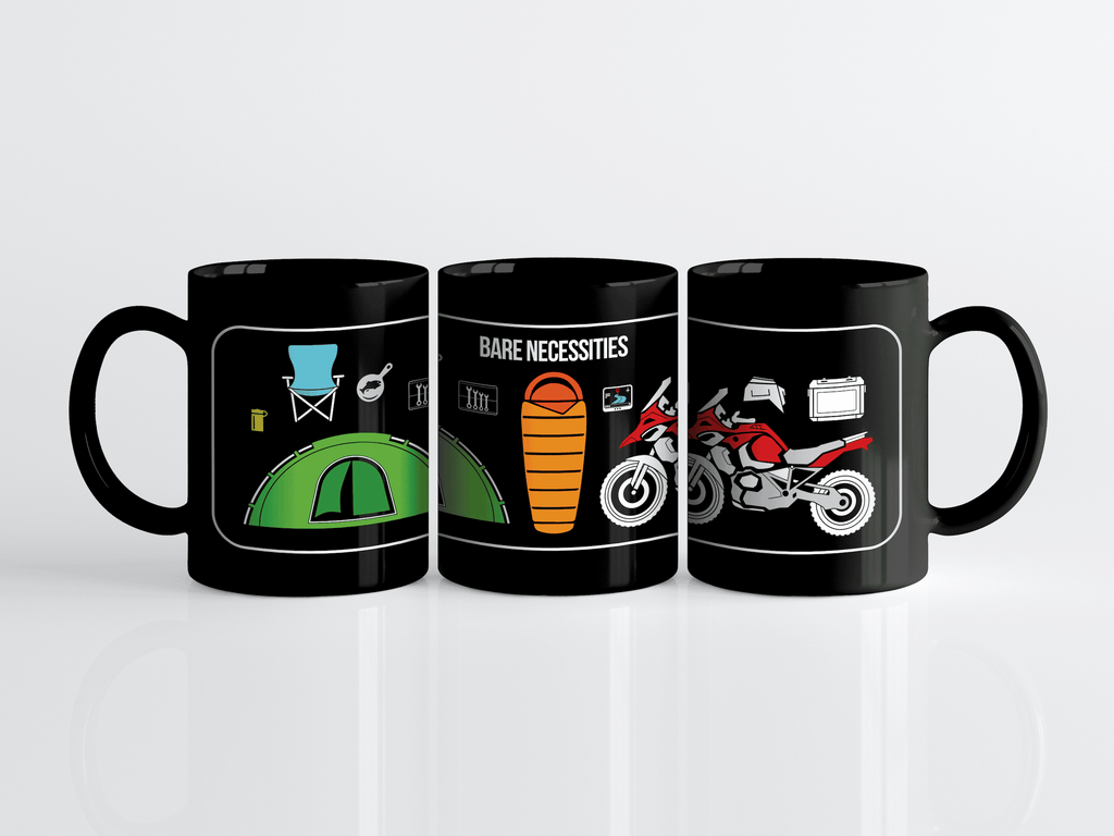 Bare Necessities, Motorcycle Mug, Camp and Road Trip Gear, Cool Icons
