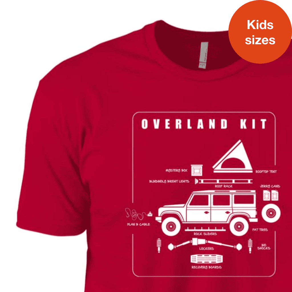 Overland Kit, Kids T-shirt, Off-road Camping, Gear, Icons, 4WD truck