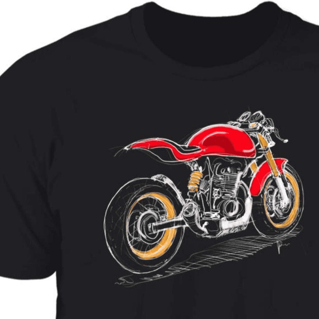 Red Scrambler, Motorcycle T-shirt, Hand-drawn art, 100% cotton