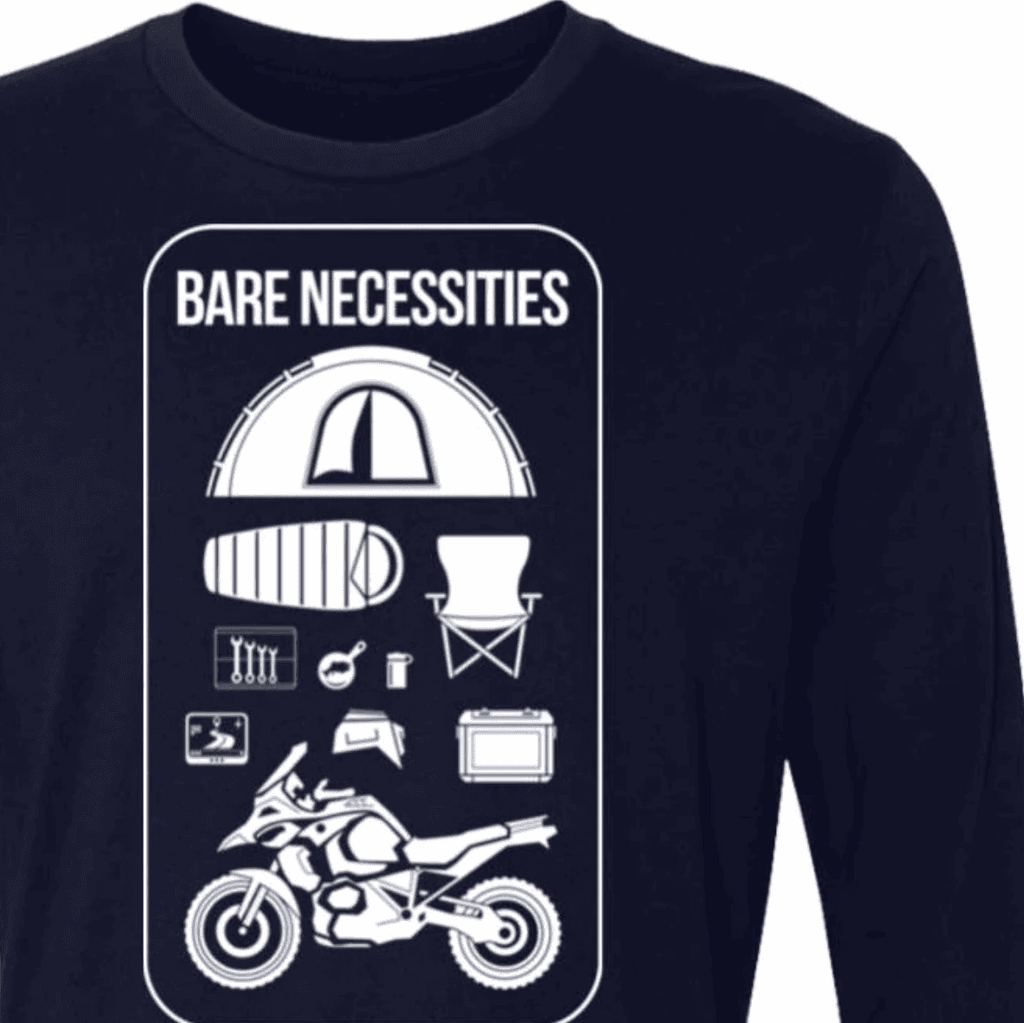 Bare Necessities, Long Sleeve T-shirt, Adventure Moto Camping, Icons