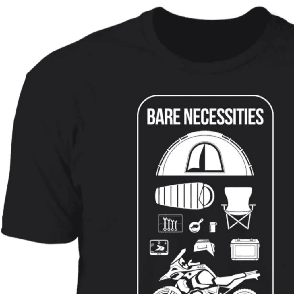 Bare Necessities, T-shirt, Adventure Moto, Camping Gear, Icons