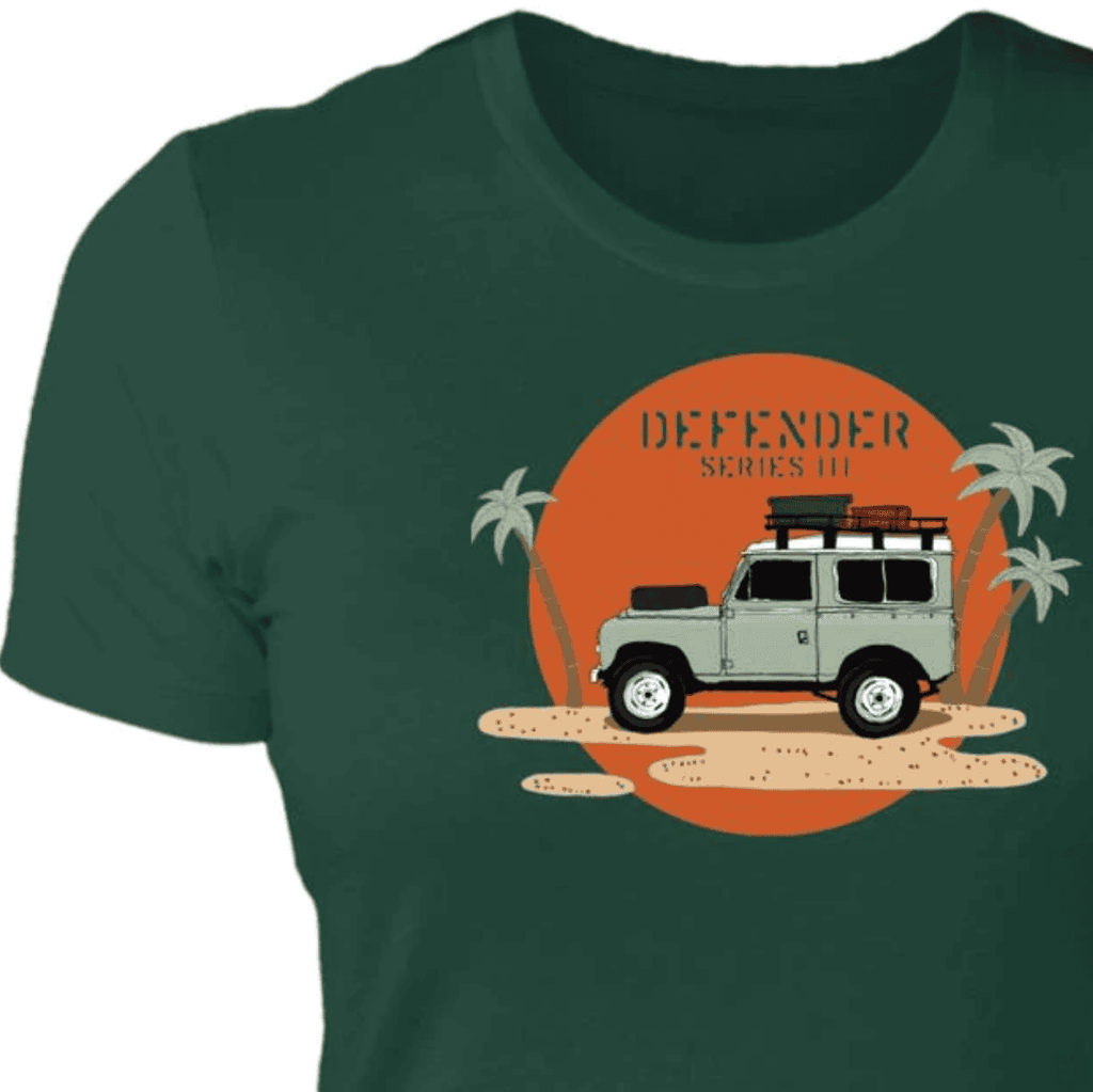 Vintage Defender, Women T-shirt, Beach off-road fun, classic 4WD