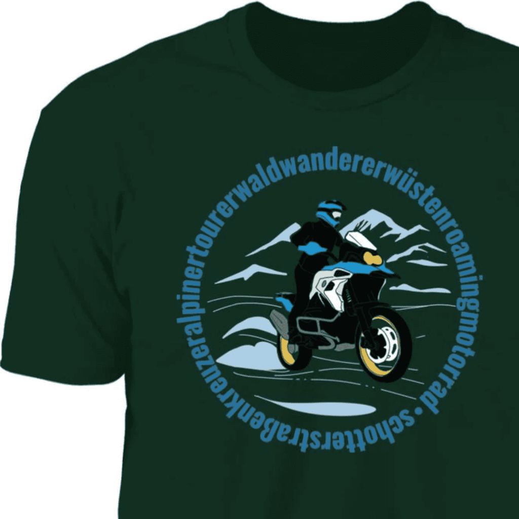 BMW GS, Alpine Mountain Tourer, Adventure Motorcycle T-Shirt, Hand-drawn